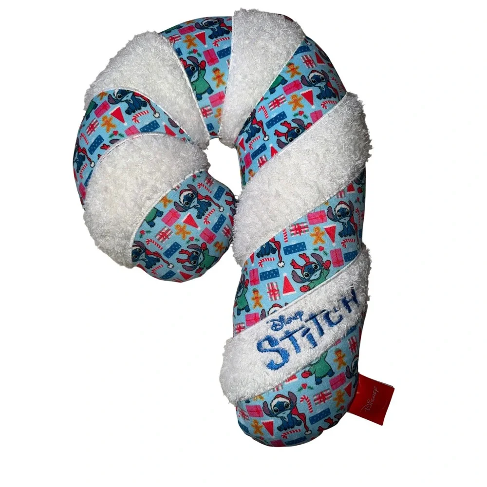 Disney Stitch Christmas‎ Candy Cane Plush Decorative Pillow Holiday Blue New